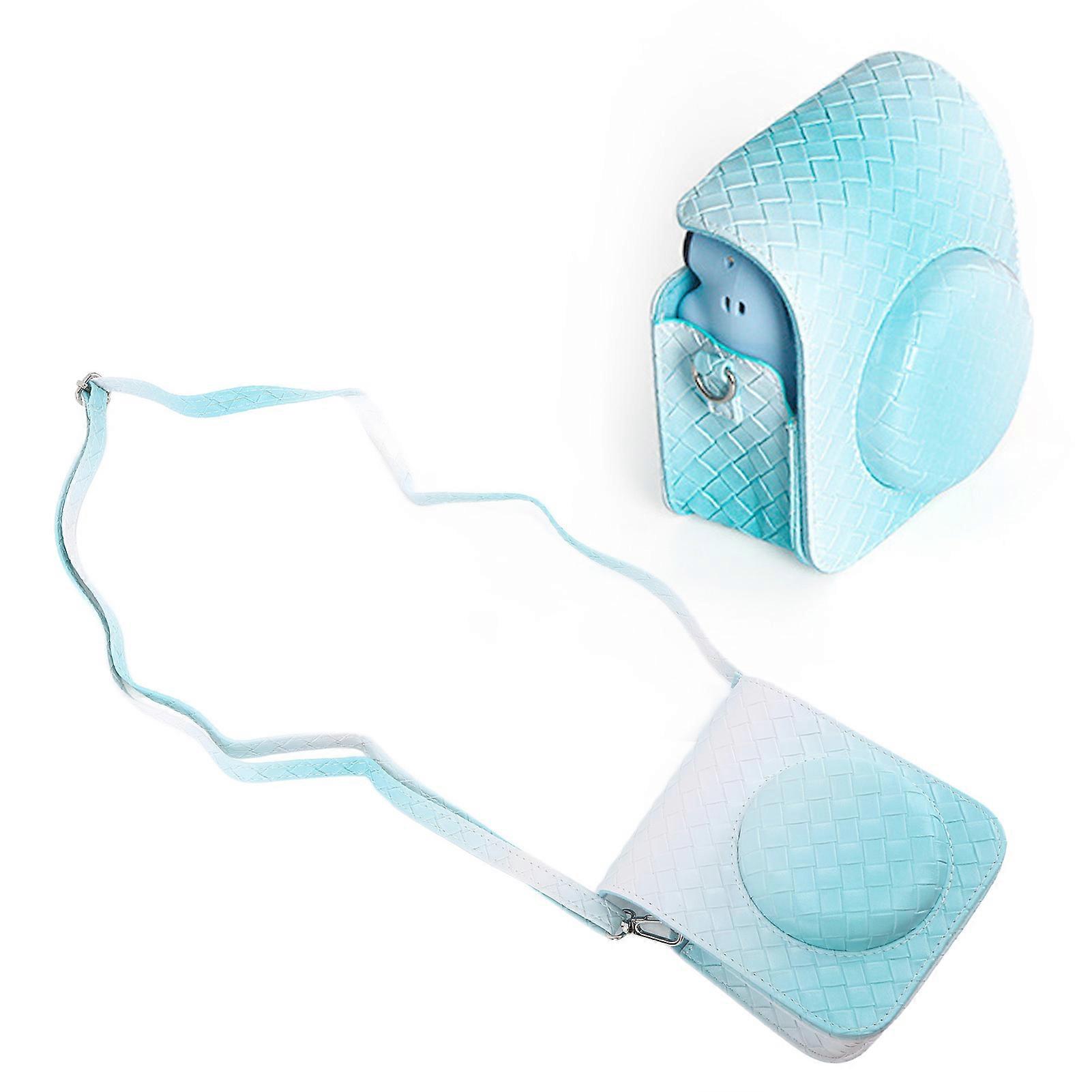 Instant Camera Bag PU Leather Rain Proof Soft Camera Protective Case with Shoulder Strap for Fujifilm Instax Mini 12 Blue 