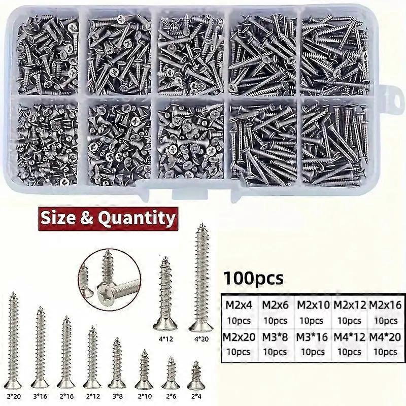 100/620 M2 M3 M4 self-tapping screw fitting set, Class 4.8 metal, locking nut wood thread nail set for DIY projects