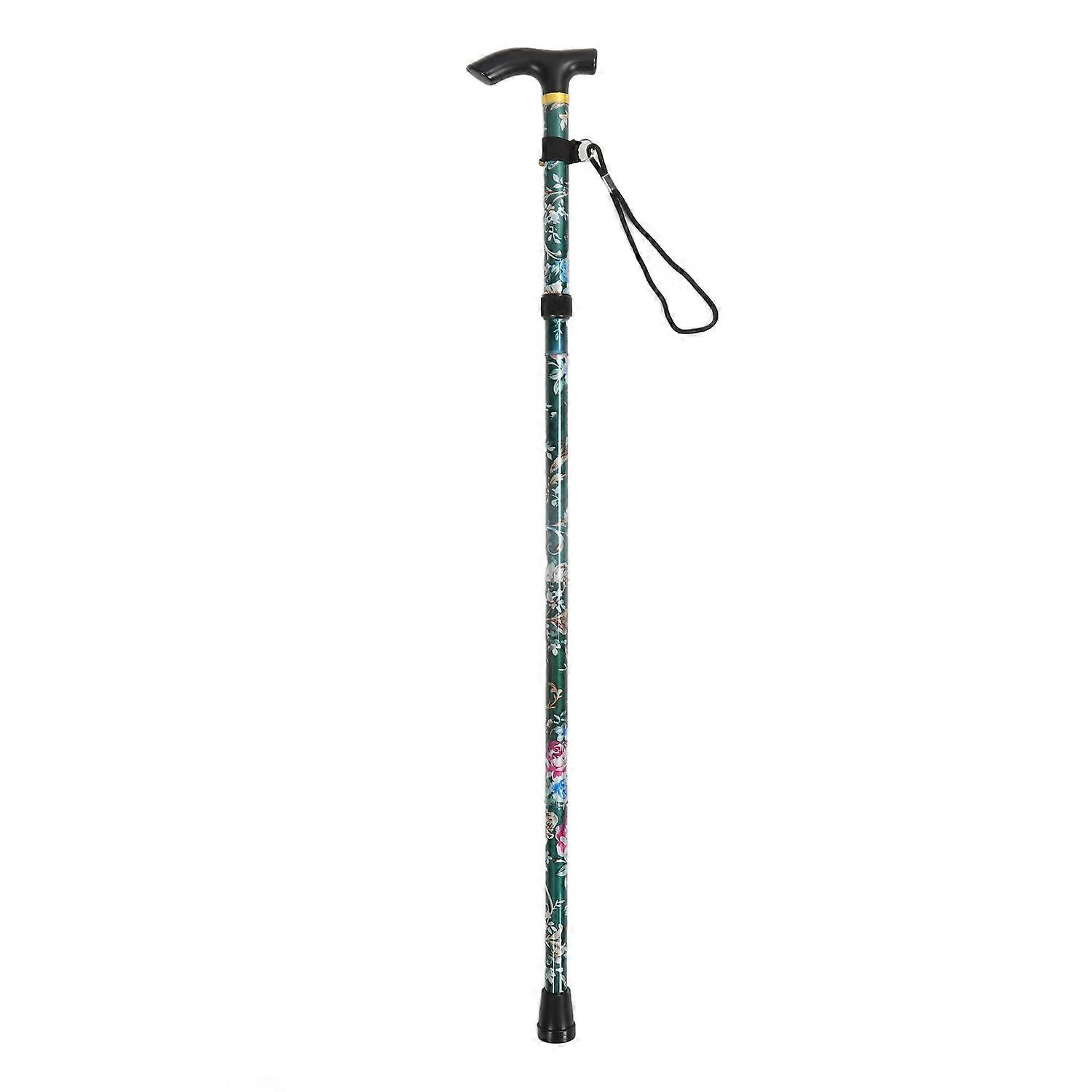 Folding Walking Cane 5 Level Foldable Lightweight Print Climbing Support Adjustable Height Aluminum 