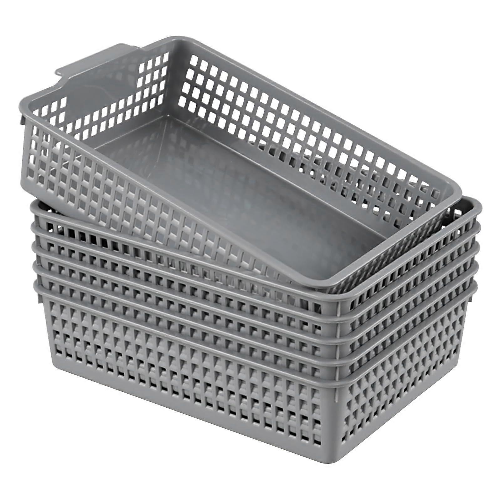 6 Pack Plastic Storage Basket Trays Gray A4 Size For Classroom And Office Use