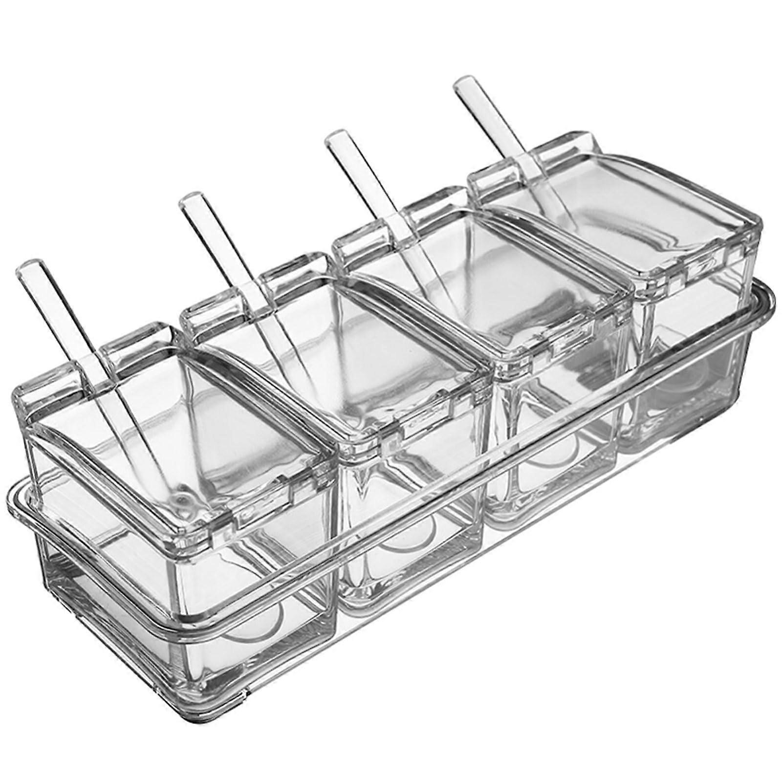 Seasoning Container 4 Compartment Transparent Spices Storage Box Condiment Organizer Kitchen Organization Tool
