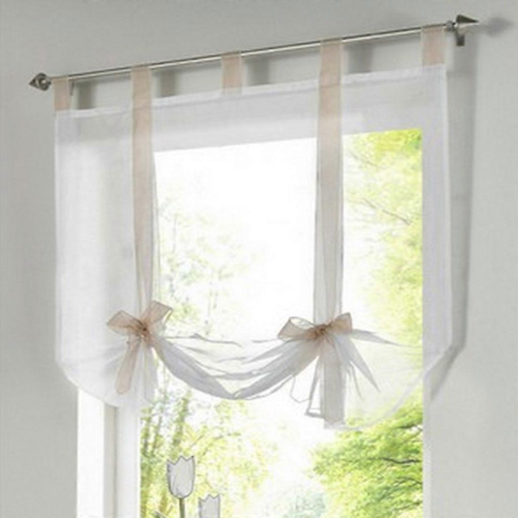 Curtains Blinds Translucent Voile Bow Knot Sheer Curtain With Tab  Width 120cm Drop 140cm Beige