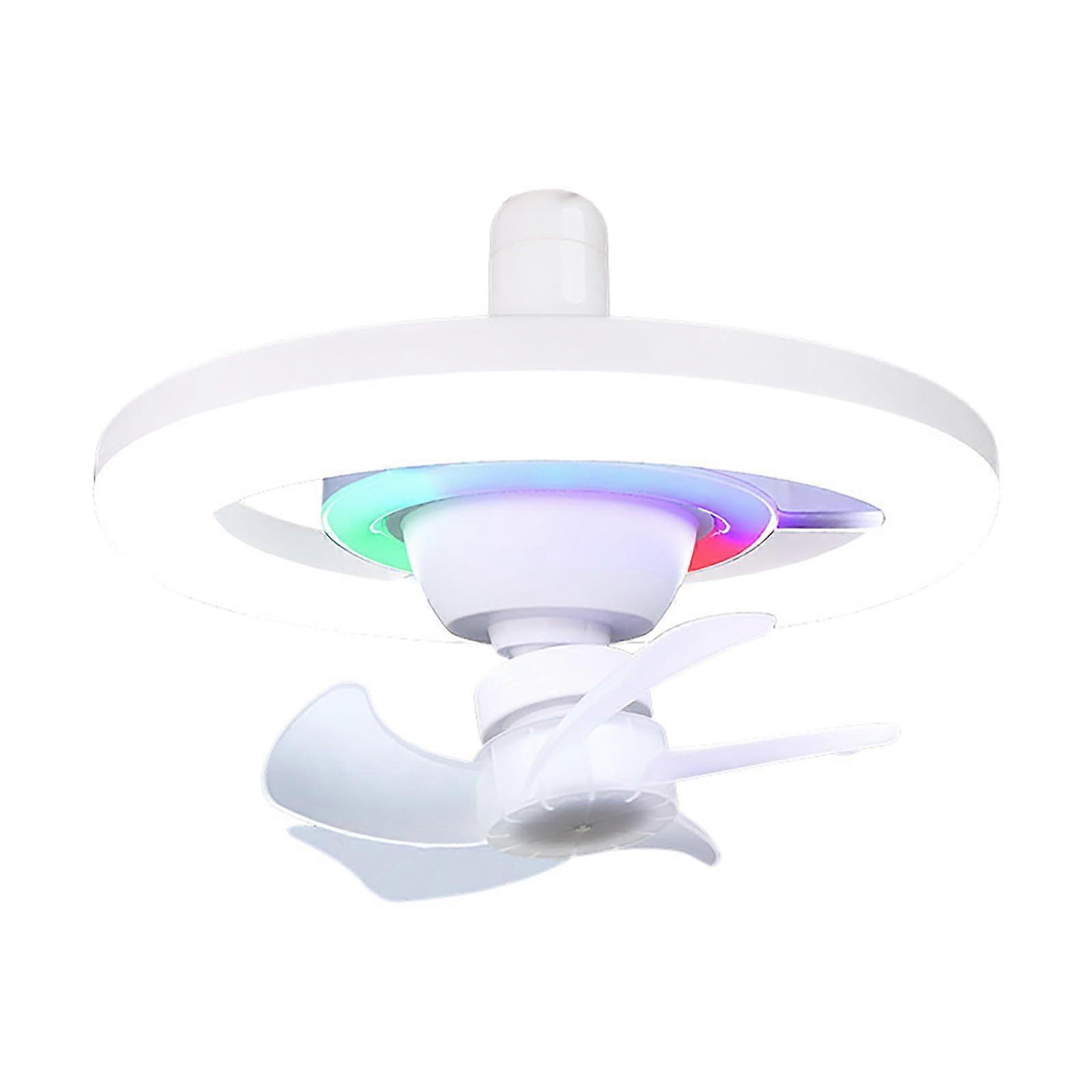 Socket Fan Light Ceiling | 360 Rotatable RGB Pendant Lamp with Remote Control for Living Room Dining Study White 26x16cm