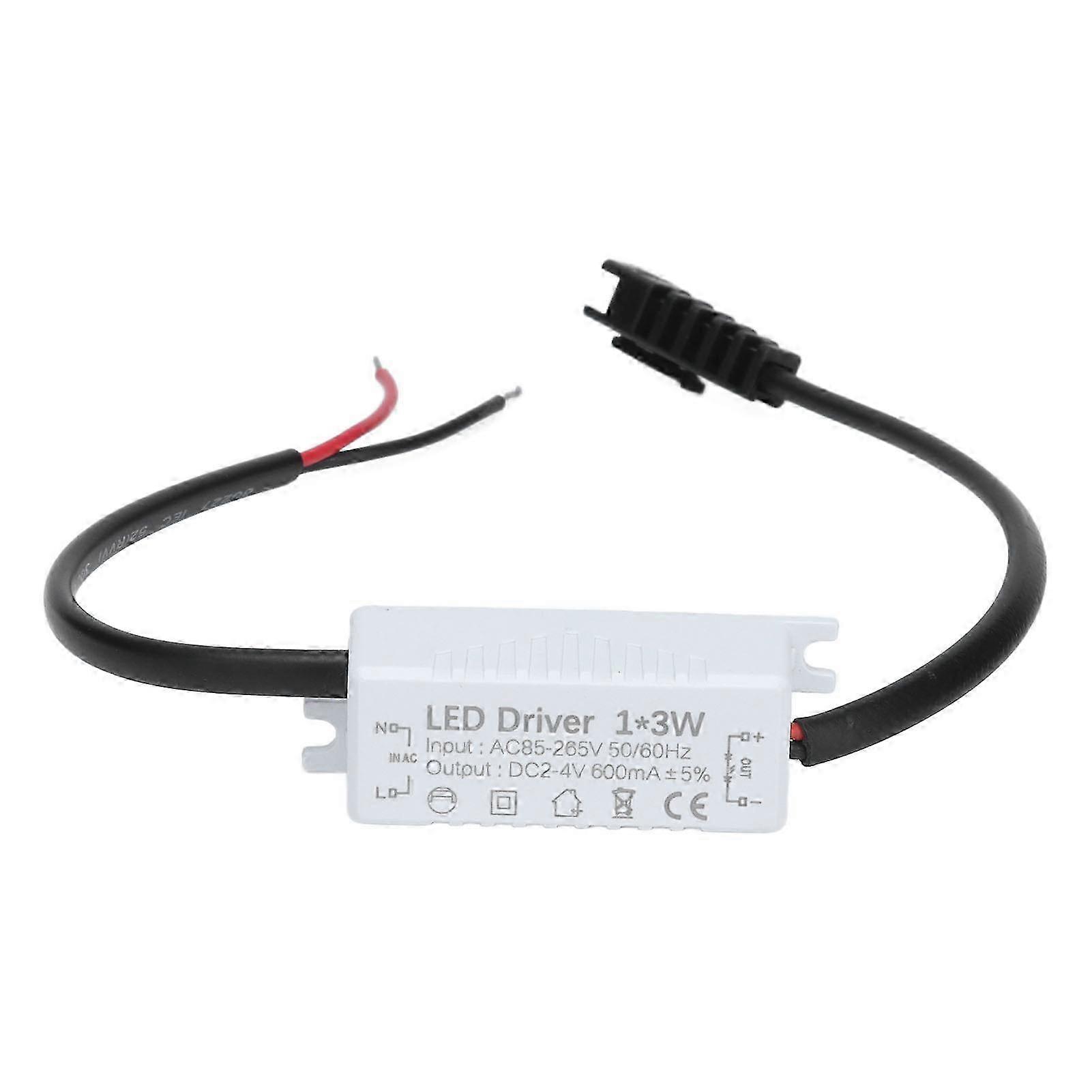 LED Driver 1X3W High Efficiency Constant Current 600mA AC85-265V Input DC2-4V Output Compact Design Durable Power Connector Ideal for LED Li