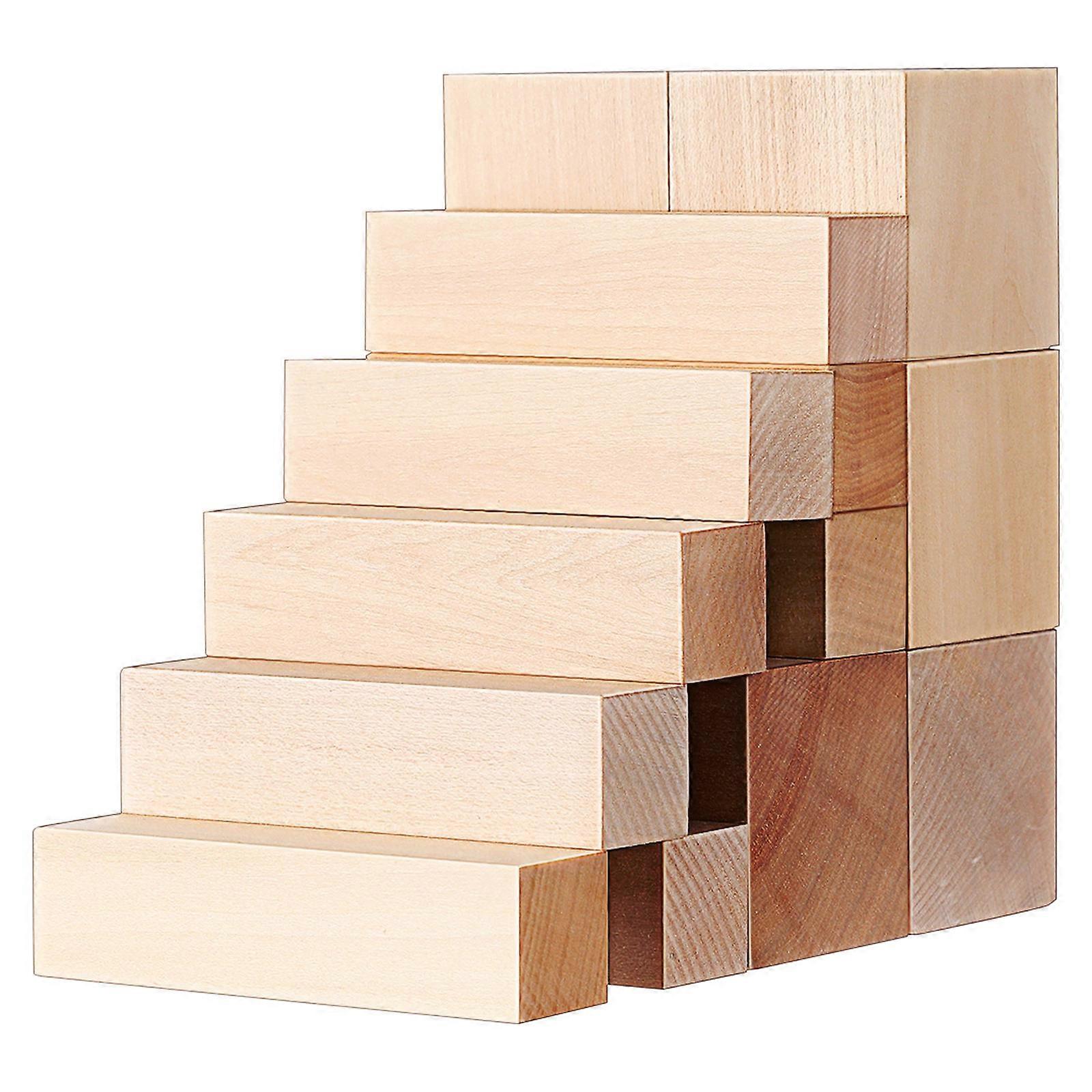 Basswood Carving Blocks for DIY Use 13Pcs Beige Wood Craft Blocks Set