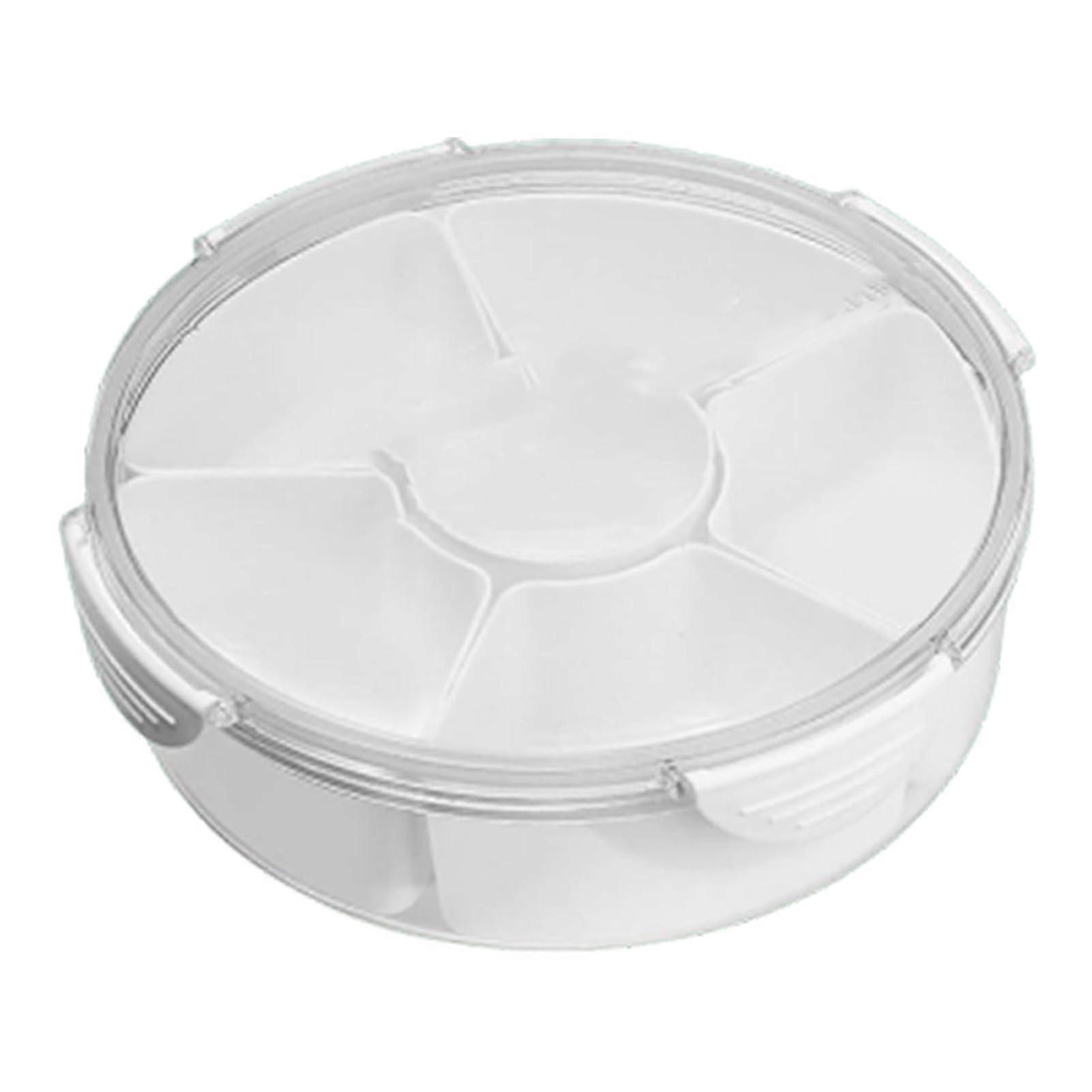 Round Divided Serving Platter with Lid, 5 Compartment Snack and Fruit Storage Tray for Parties