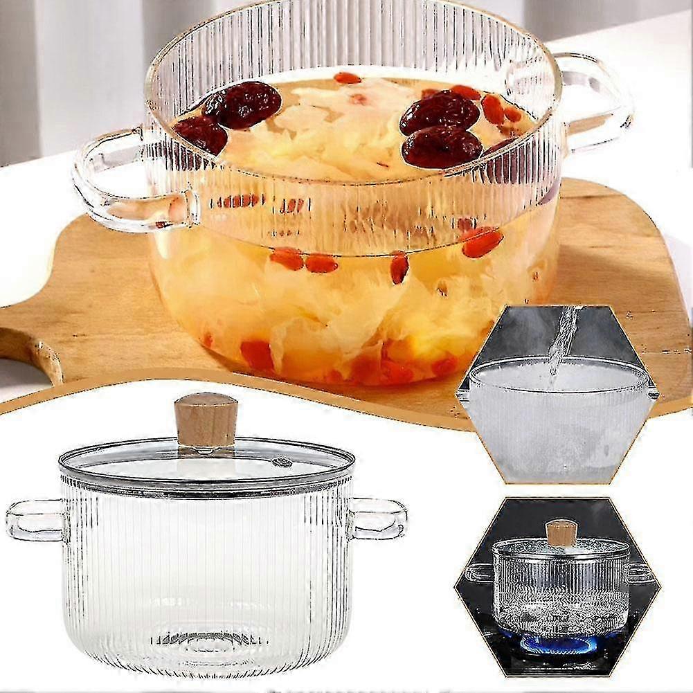 w Glass Stew Pot Thickened Double Ear Glass Pot Transparent Pattern Soup Pot