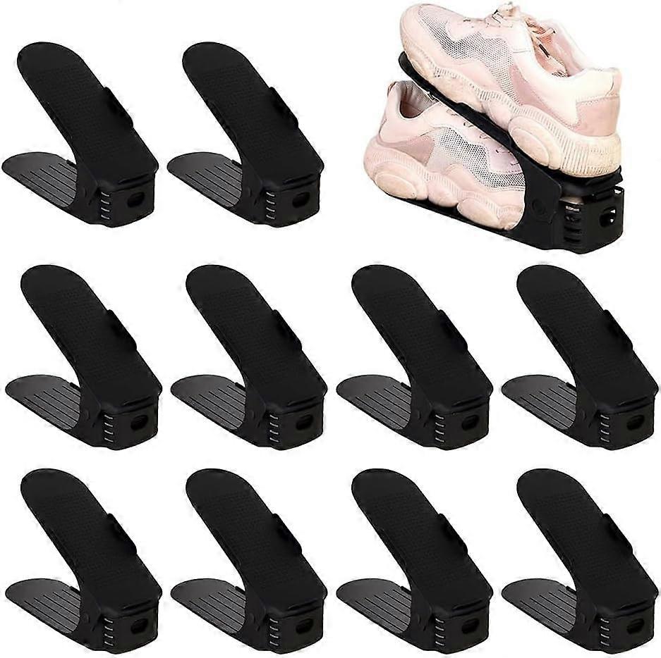 Adjustable Shoe Organizer Rack 10 Pack Double Layer Shoe Slots Holder for Closet Storage