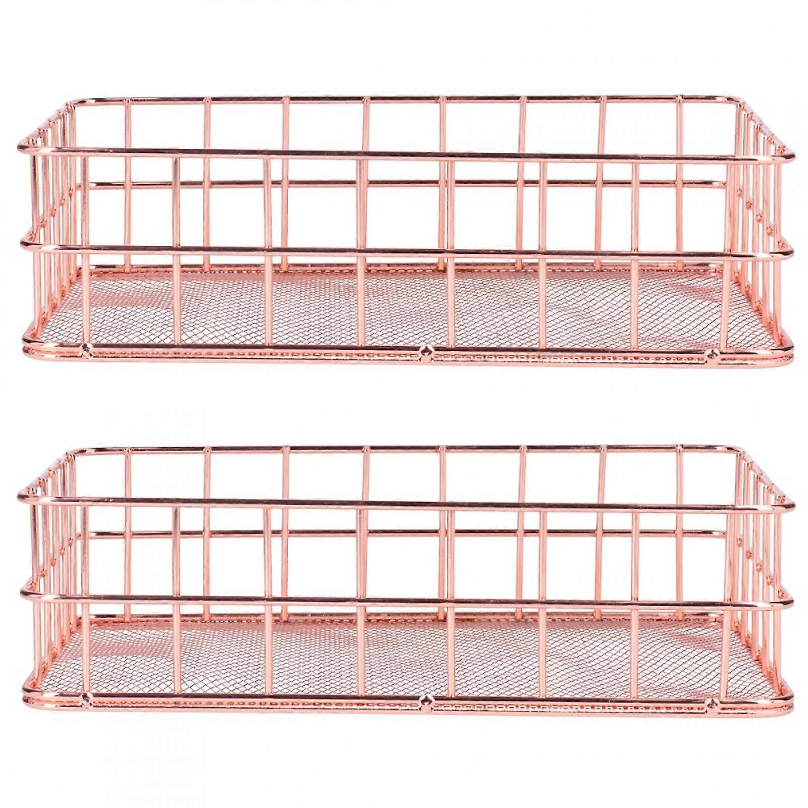 VIFERR Nordic Simple Rose Gold Wrought Iron Storage Basket Desktop Organizer Container 2PCS(Large)