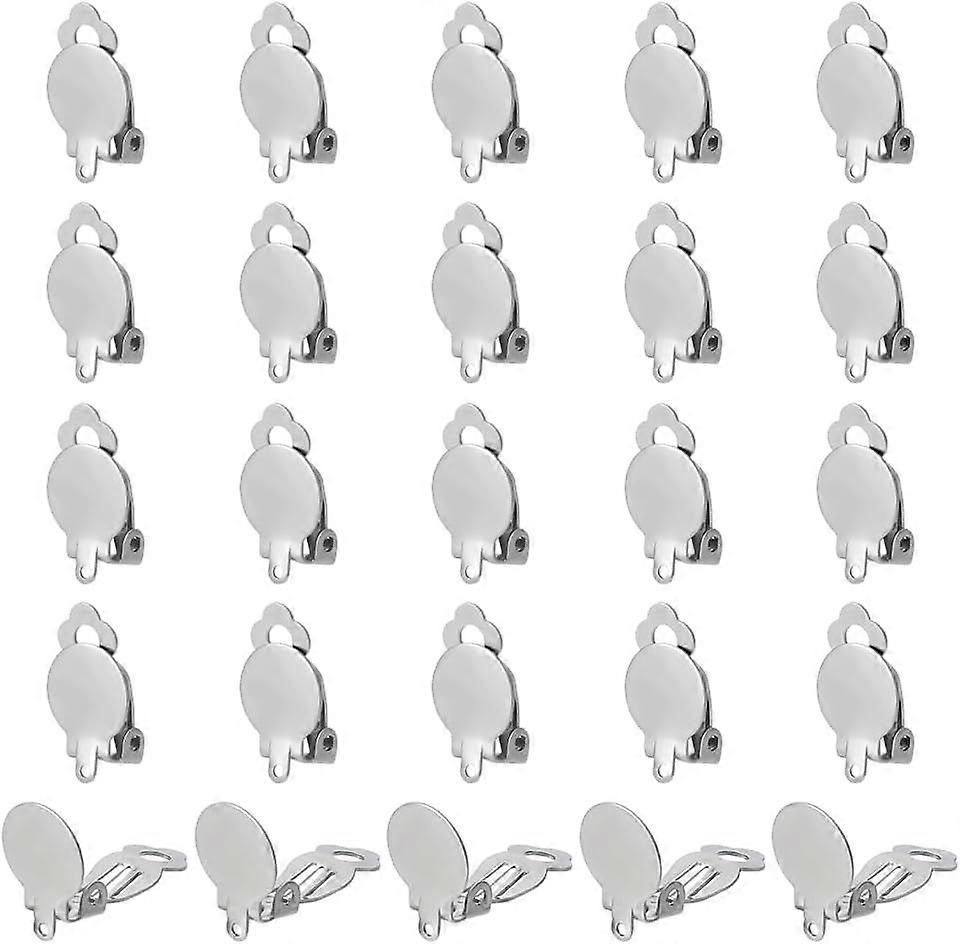 80Pcs Clip-on Earring Findings Round Flat Back Tray Earring Clips Easy Open Loop DIY with Pads Ear for DIY Earring Making 18x10x7mm