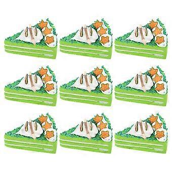 Green PU Artificial Cake Slices for Educational Display 9Pcs Simulation Food