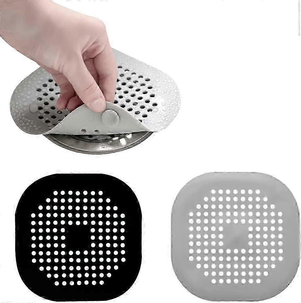 Silicone Drain Protector, 2Pcs Drain Protectors, Drain Strainers, Sink Strainer Protector, for Kitchen, Bathroom,(Black Grey)