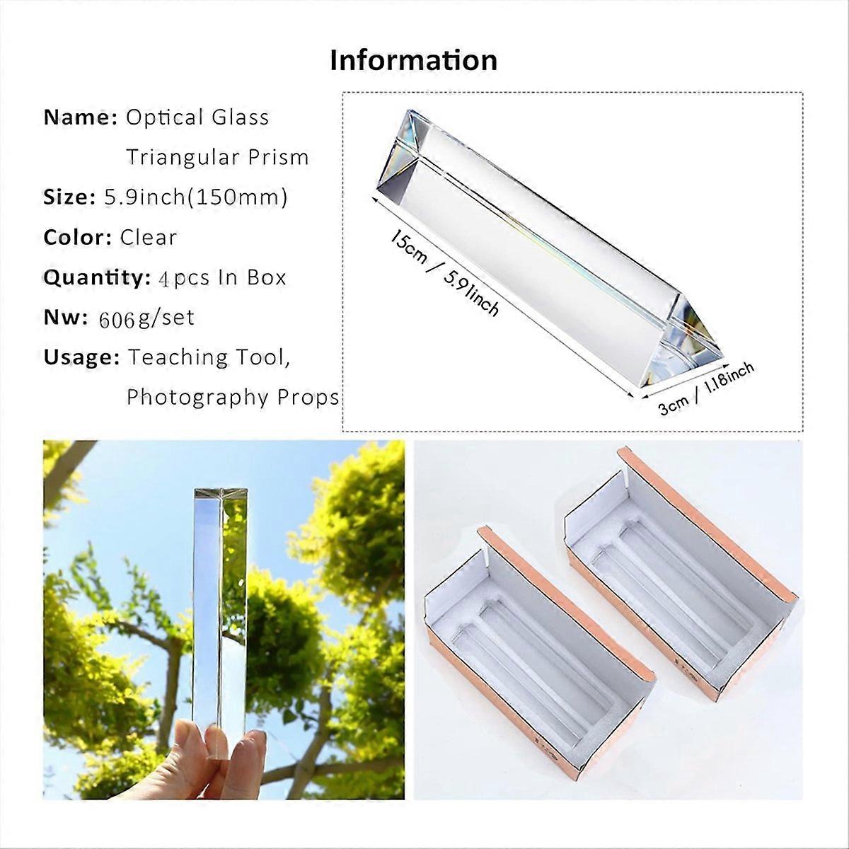 4pcs 6 inch Clear Optical Lens Glass Triangular Prism