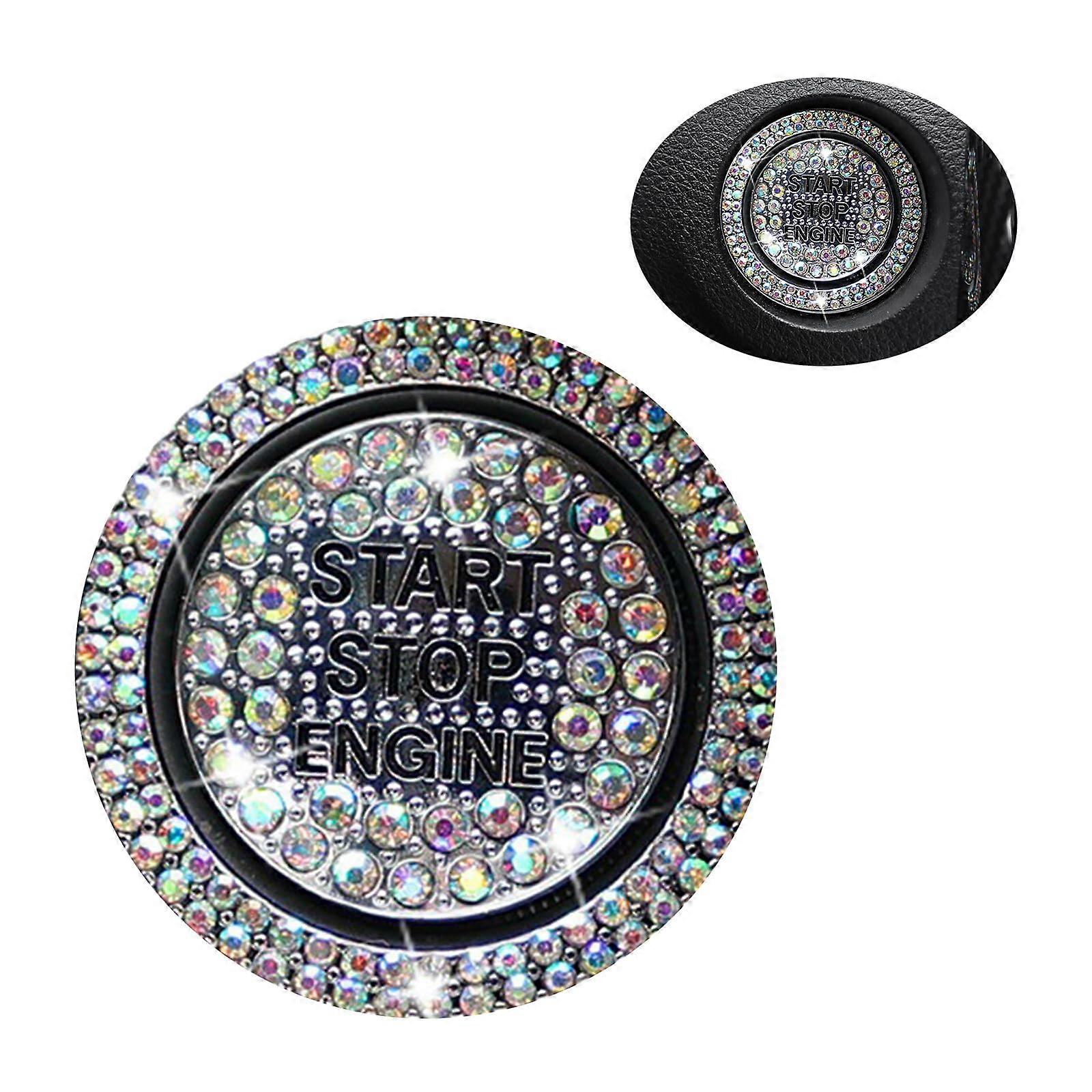 2 Pcs Car Start Button Cover with Luxury Rhinestone Design, Crystal Ignition Knob Ring Decoration for Most Vehicles