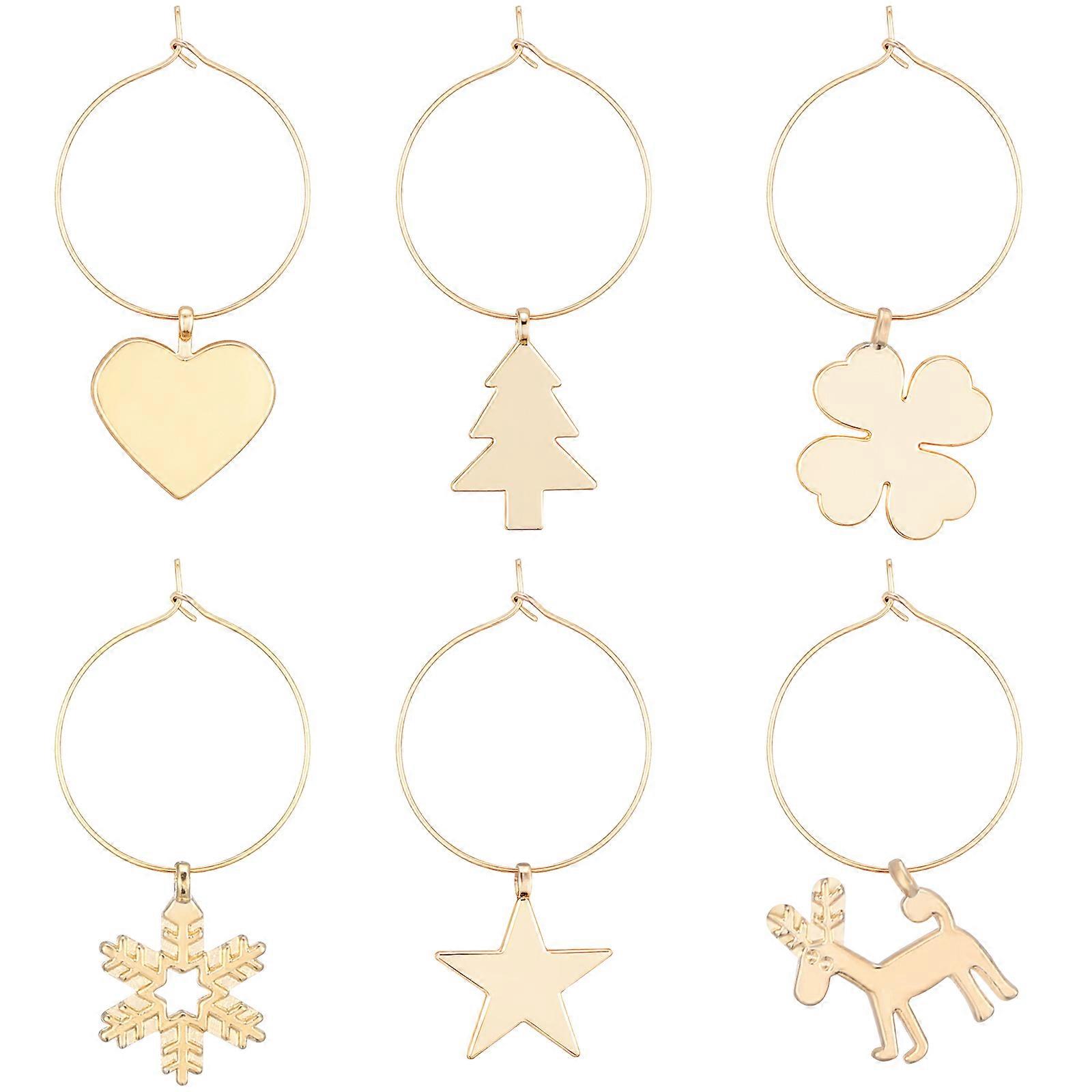 Holiday Party Glass Decor Metal Cup Ring Golden Circular Random Style For Christmas Party Wine Glass 6Pcs