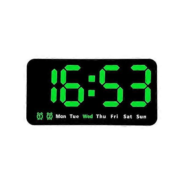 Digital wall clock, 9 inch LED digital clock with 12/24h, large numbers, small silent wall clock Green Light