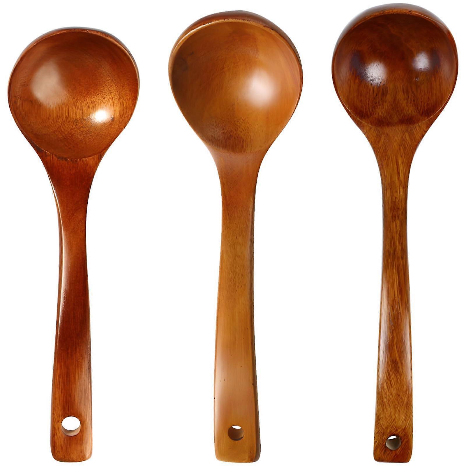 Wooden Cooking Utensils Set with Long Handle Soup Spoons, Deep Scoop Design, Solid Wood Durability