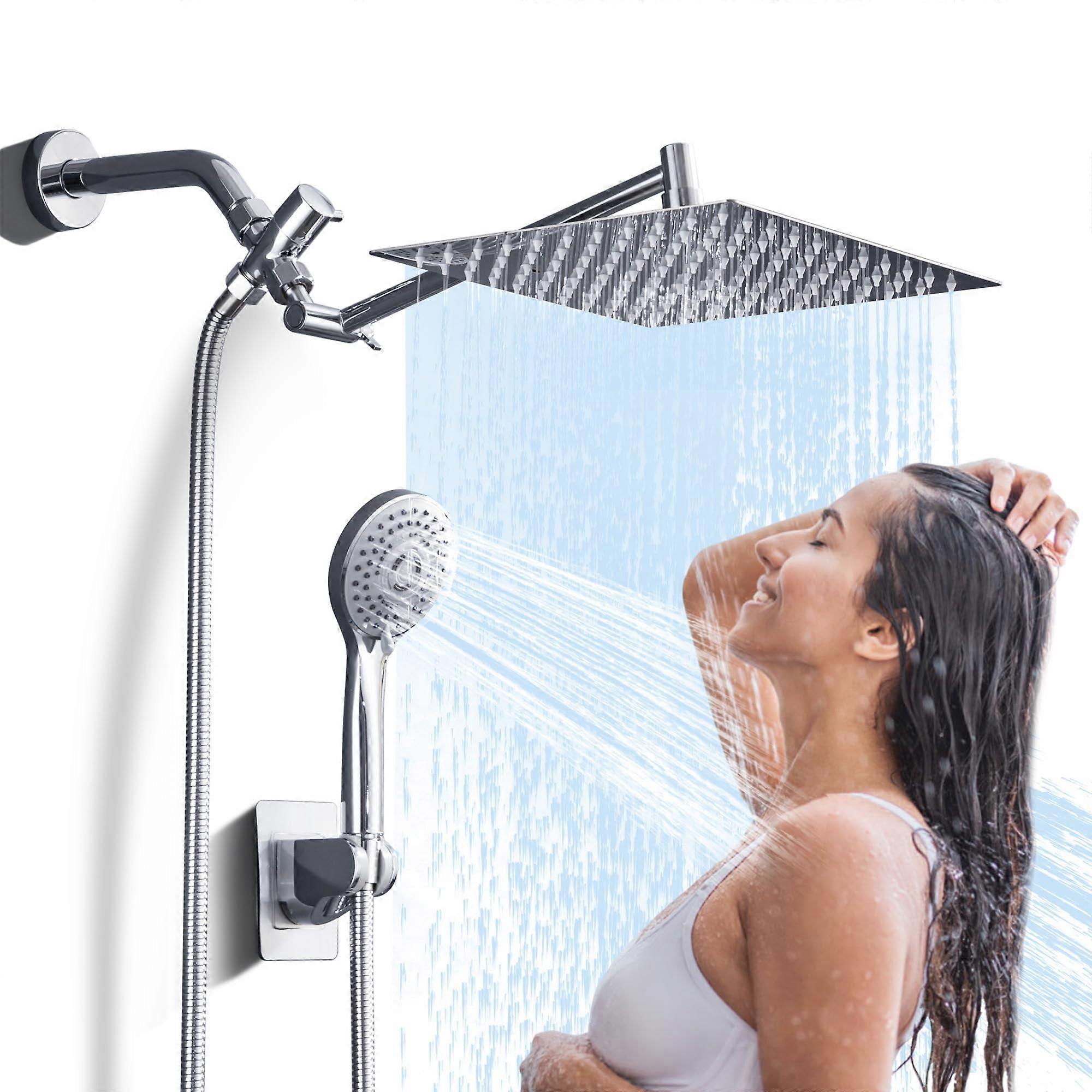 10 Inch Rainfall Shower Head with Handheld Spray Combo,  Pressure, 5 Modes, Adjustable Arm, Chrome Finish