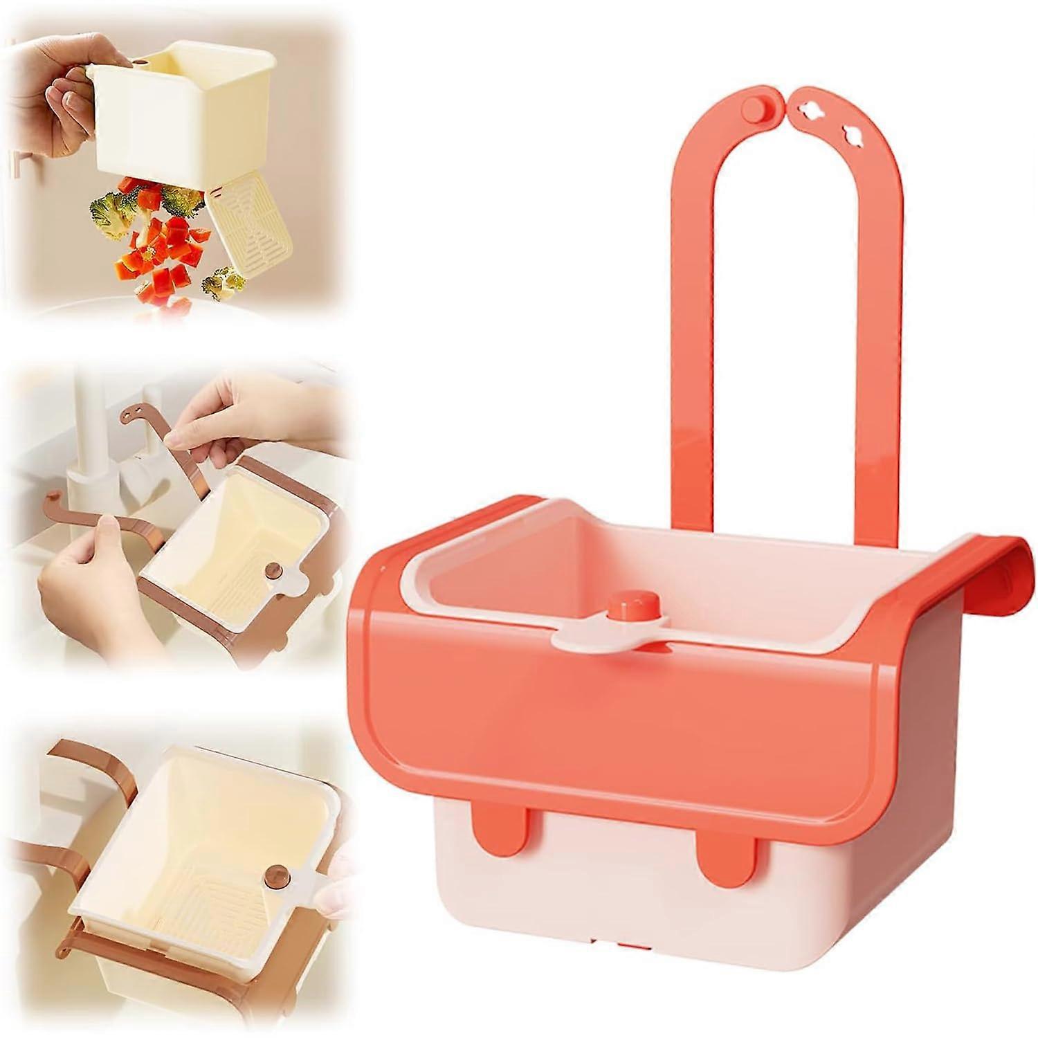 Kitchen Sink Strainer with Automatic Dumping, Removable Basket for Vegetable Fruit Drain, Orange 1PC