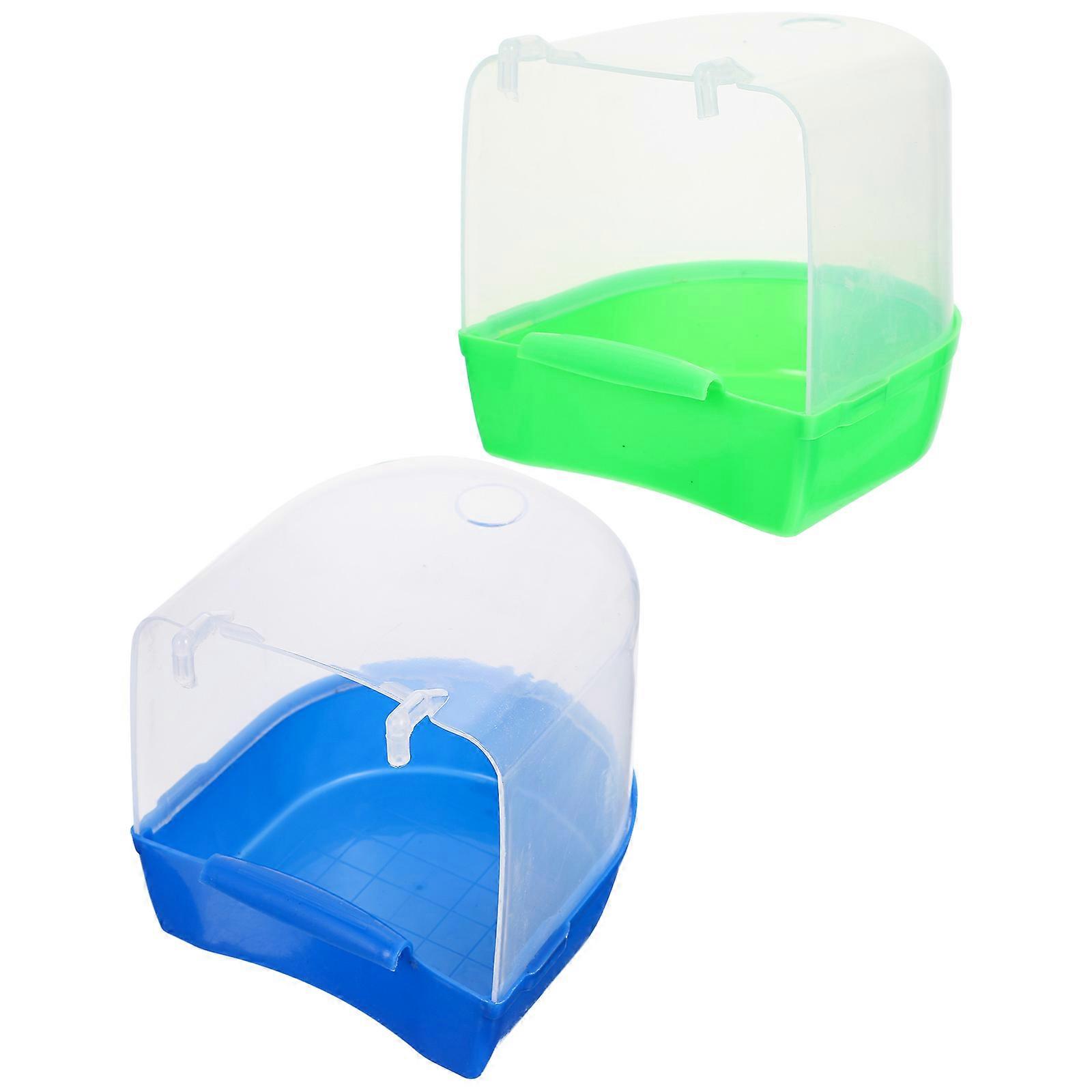 Bird Bath Cube Plastic Parrot Shower Box for Cage 4Pcs Hanging Set