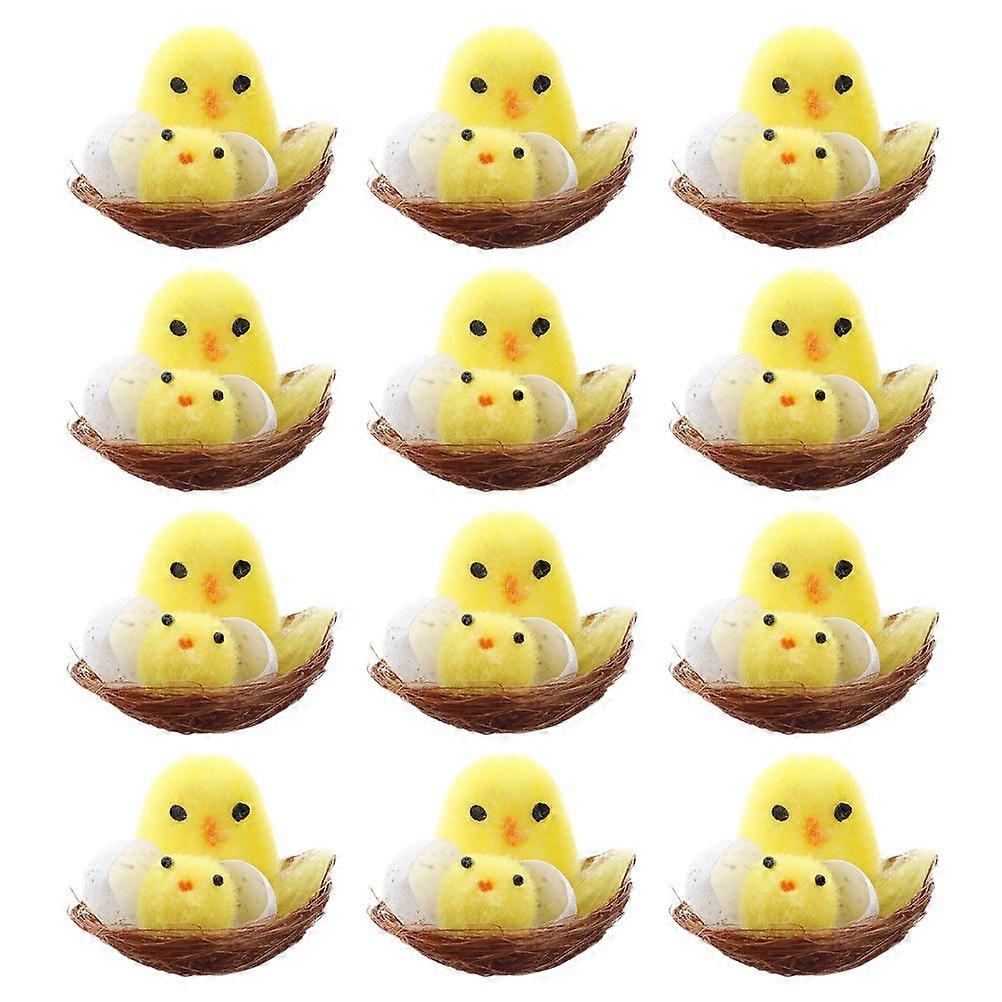 12pcs Easter Fluffy Chicks with Nest Easter Chicks Mini Chicks Fuzzy Chicks Easter Easter Party Favors