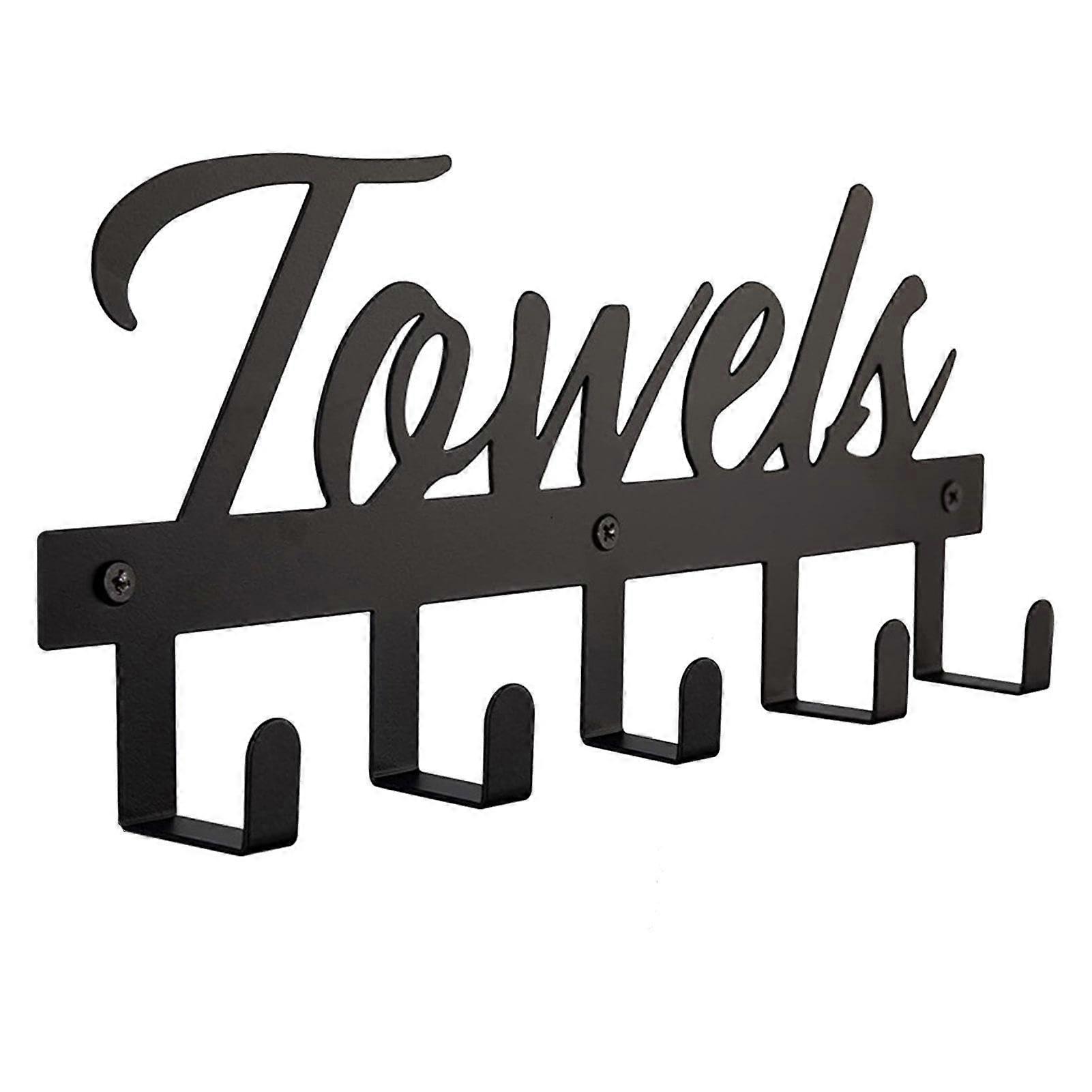 Black Wall Mounted Towel Rack with Rustproof Hooks for Bathroom, Hats and Robes