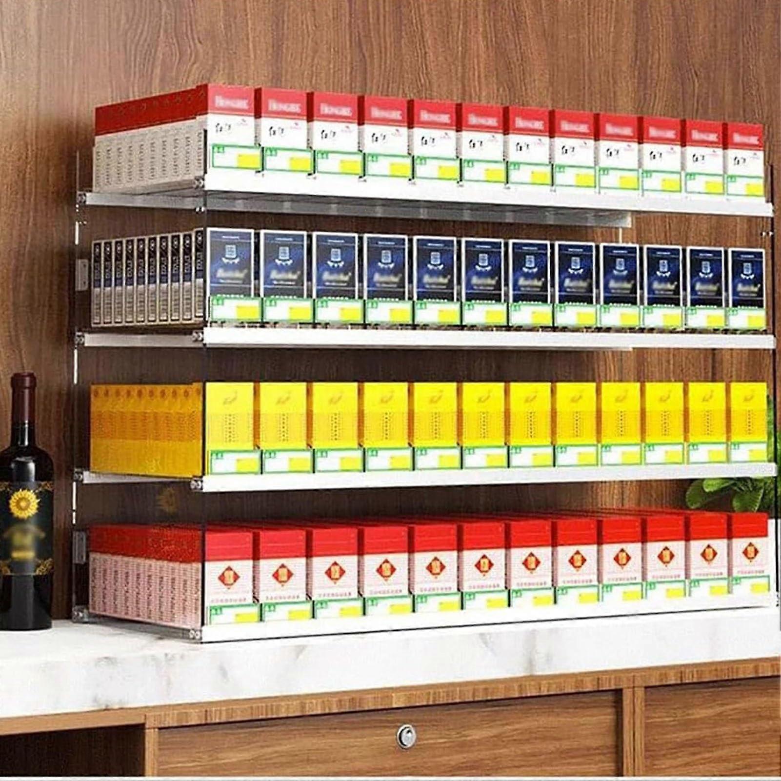 Acrylic Wall Mounted Cigarette Display Rack with Automatic Pusher for Retail and Convenience Stores