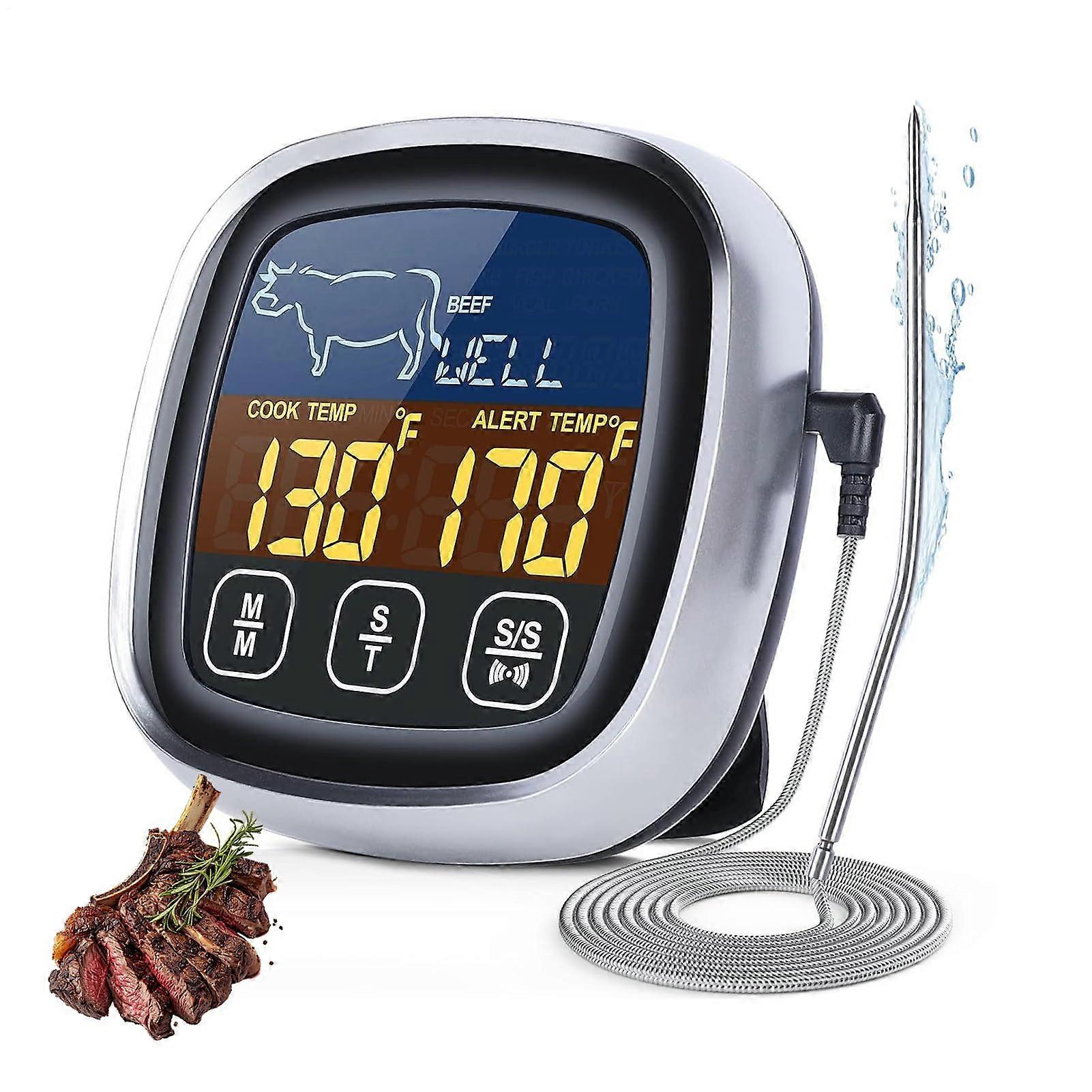 Meat Thermometer with Fast Accurate Reading, Waterproof Probe and Timer for BBQ Grill Kitchen