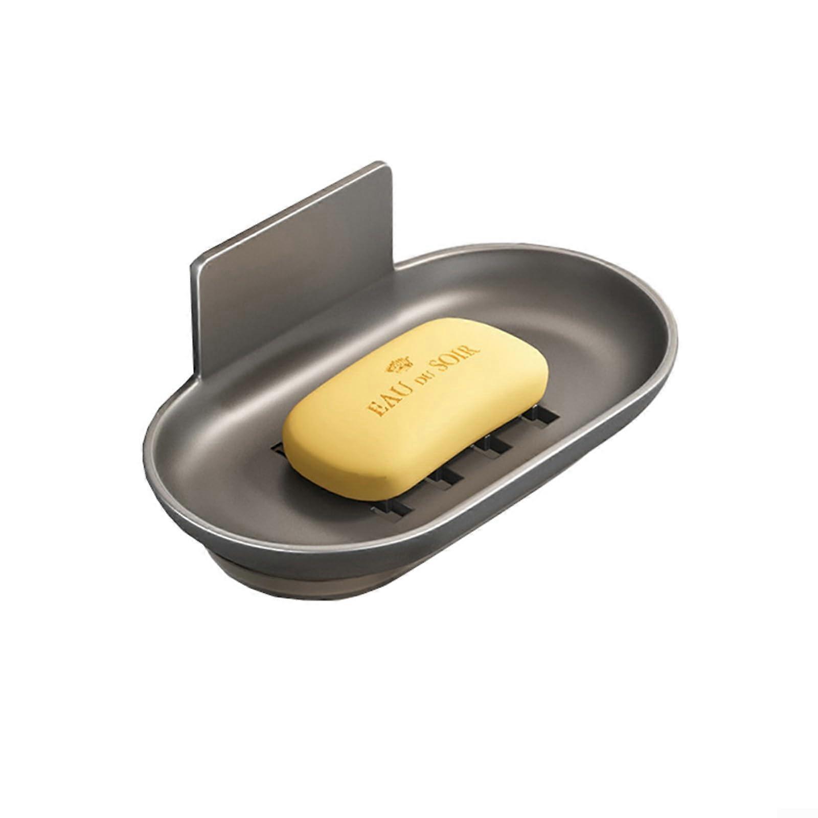 Wall Mounted Soap Dish Rustproof Aluminum with Quick Drainage, No Drilling, Grey 14x9x5cm