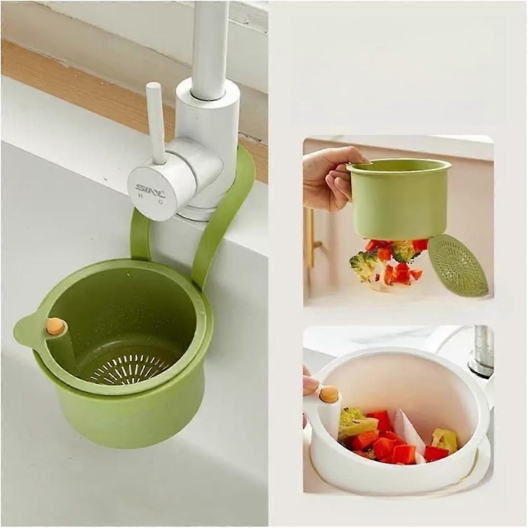 Kitchen Sink Strainer with Automatic Bottom Release, Hanging Colander Basket, Easy Press Drain (Green)