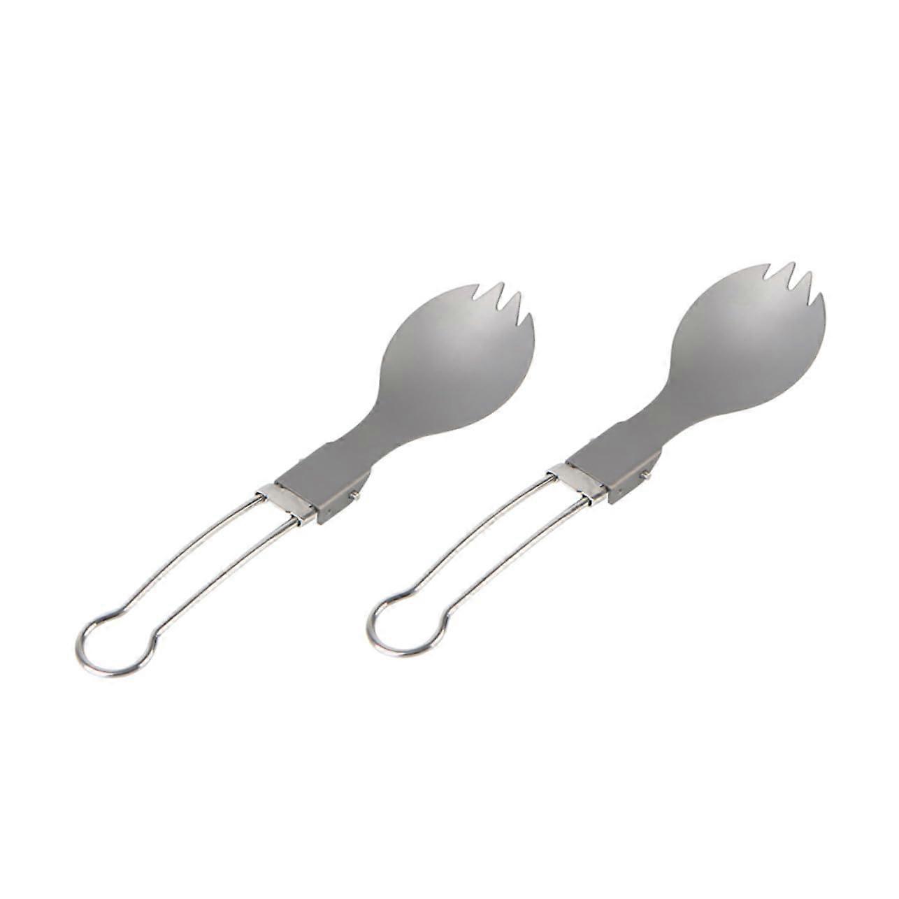 Camping Spork Set Lightweight Titanium Foldable Dual Function Fork Spoon for Hiking Picnic