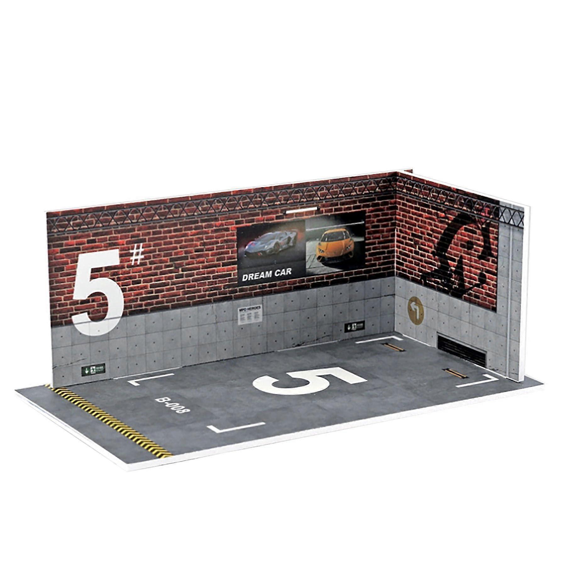 1:24 Scale Red Brick Model Car Display Garage with Stackable Modular Design and Realistic Backdrop