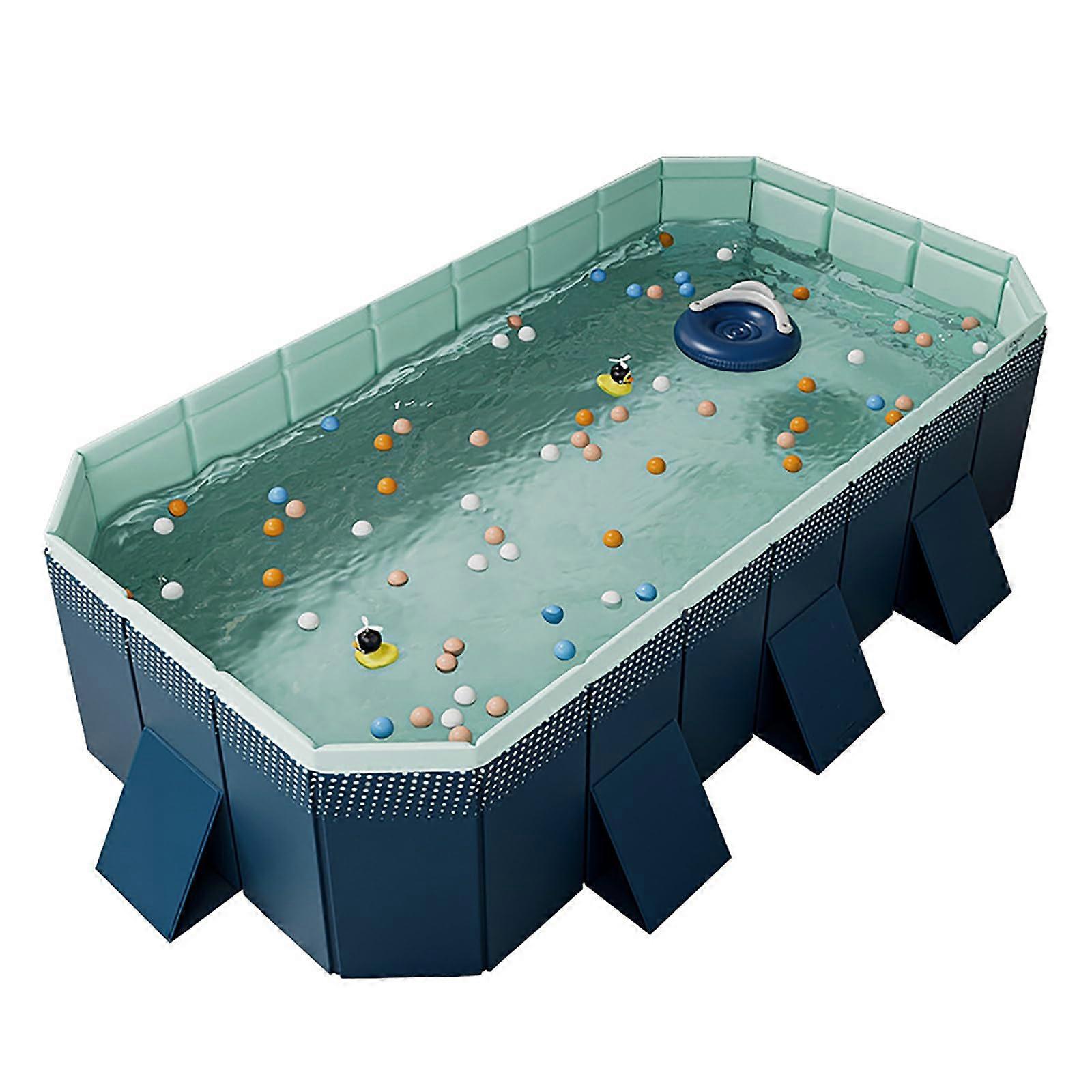 Large Rectangular Above Ground Foldable Swimming Pool with Drain Plug for Outdoor Family Fun