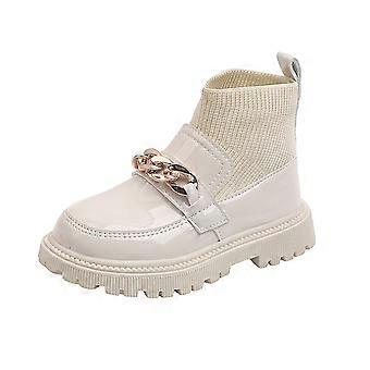 Bottines pour filles avec détail chaîne et maille élastique – Blanches, pointure 7,5-8 ans, idéales pour la danse et la mode
