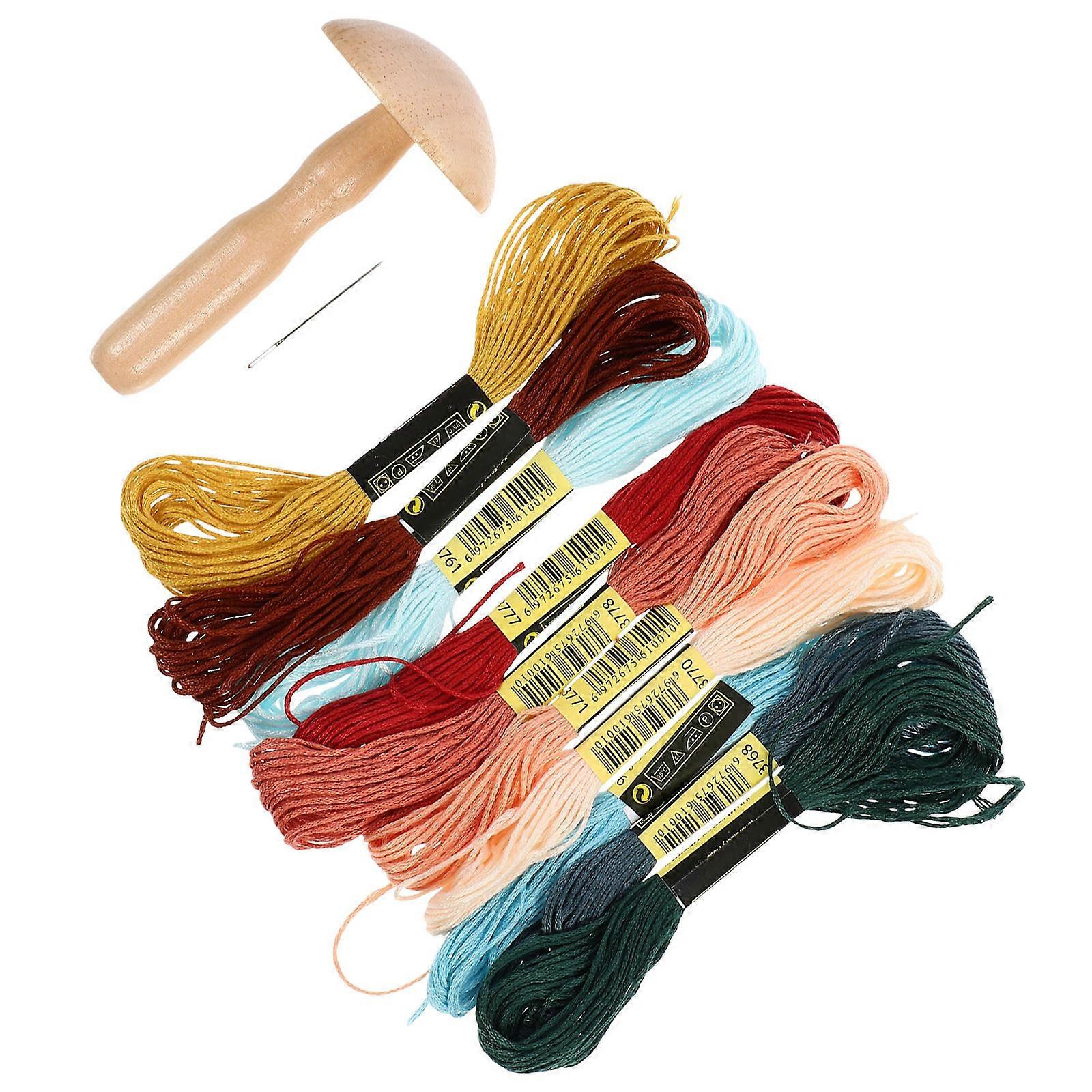 Small Mushroom Patching Tool Wooden Sewing Thread Tool for Repair 1Set
