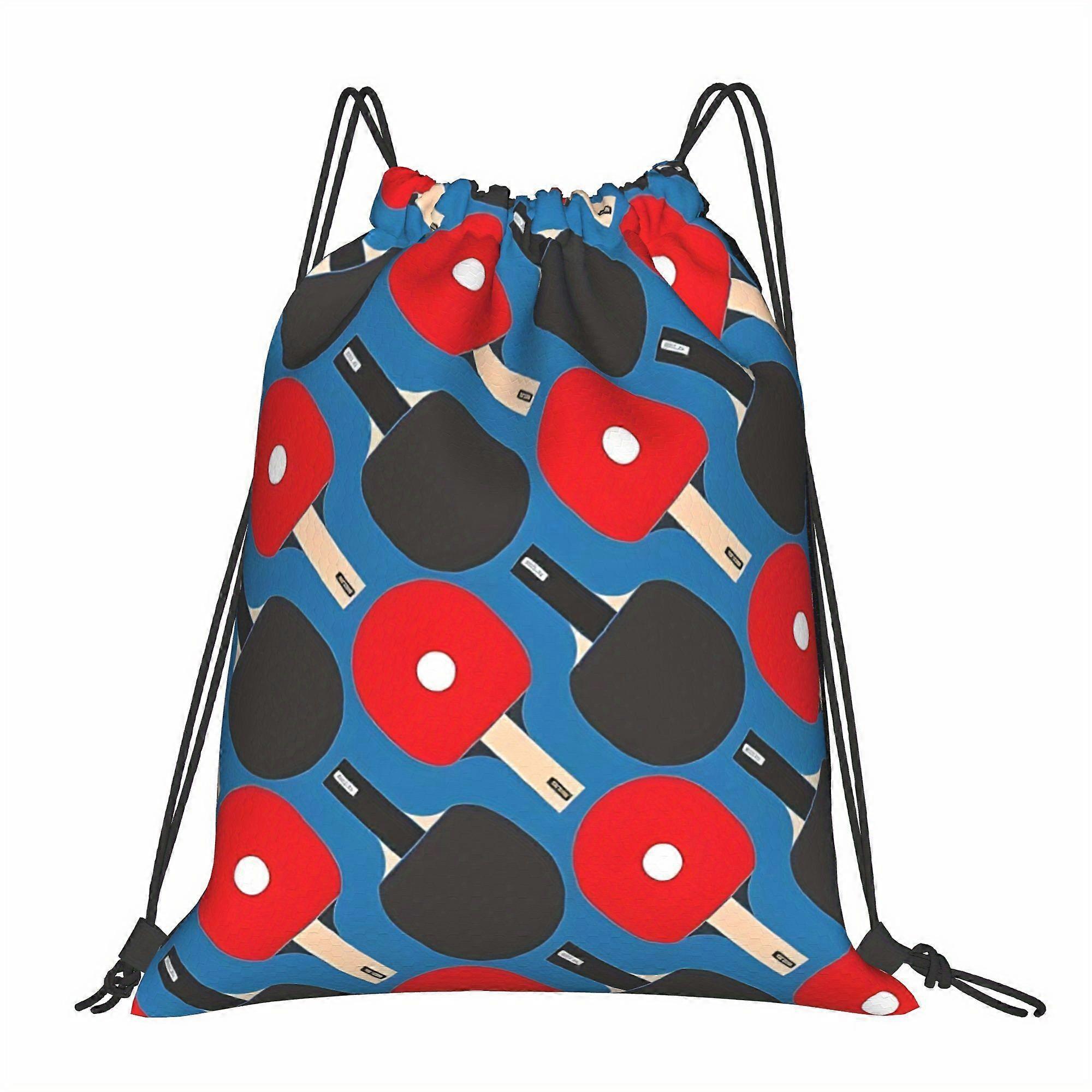 Sac à cordon à motif raquettes et balles de ping-pong - Dessin animé bleu avec raquettes rouges et balles noires, Soft Shell Gym & Sp-Cqazw