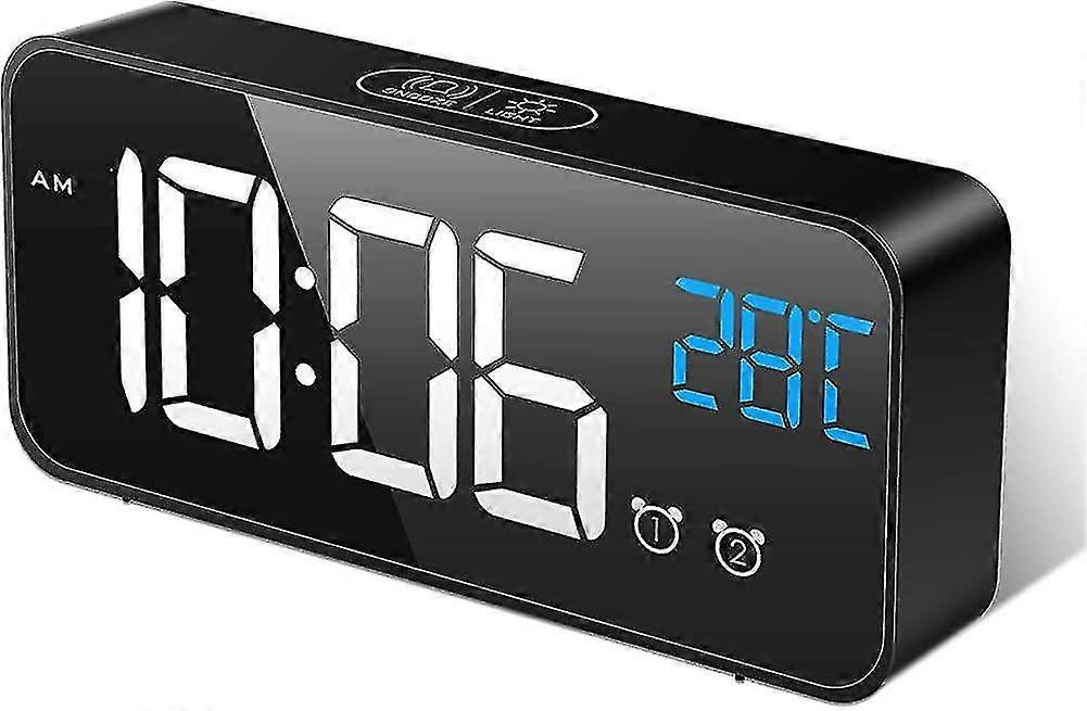 Led Digital Alarm Clock,acsergery Rechargeable Mirror Bedside Clock With