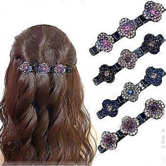 Sparkling Crystal Stone Braided Hair Clips - Cute Barrettes with Rhinestones (4Pcs)