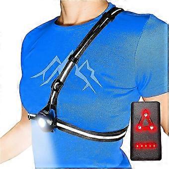 Looplicht op de borst voor hardlopers en joggers met verstelbare balk en reflector, USB LED oplaadbaar