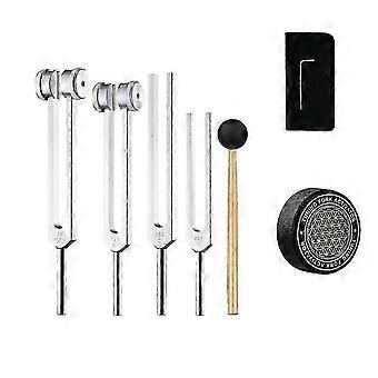 Stemvorken voor helende set, 128 Hz, 136,1 Hz, 256 Hz, 384 Hz, met hockeypuckactivator, voor chakra's, klanktherapie