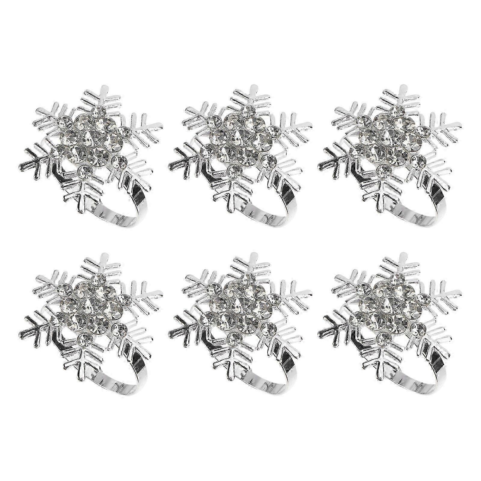 Table Napkin Rings Silver Snowflake Pattern for Christmas 6Pcs Pack
