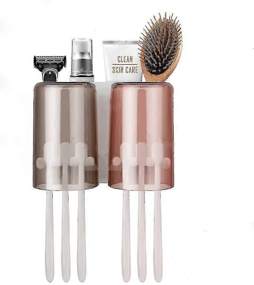 Wall Mounted Couple Toothbrush Holder Set With 2cups