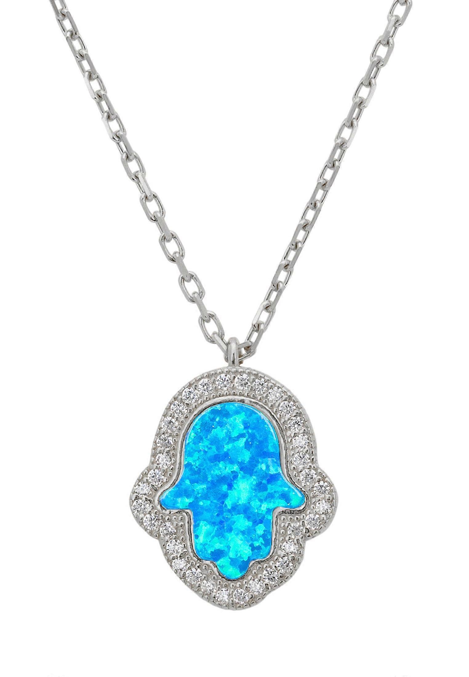 Latelita Opalite Turquoise Blue Hamsa Hand Necklace in Sterling Silver for Women