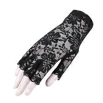 Half Finger Gloves Club Aurinkosuoja Kukka Pitsi Hanskat Musta