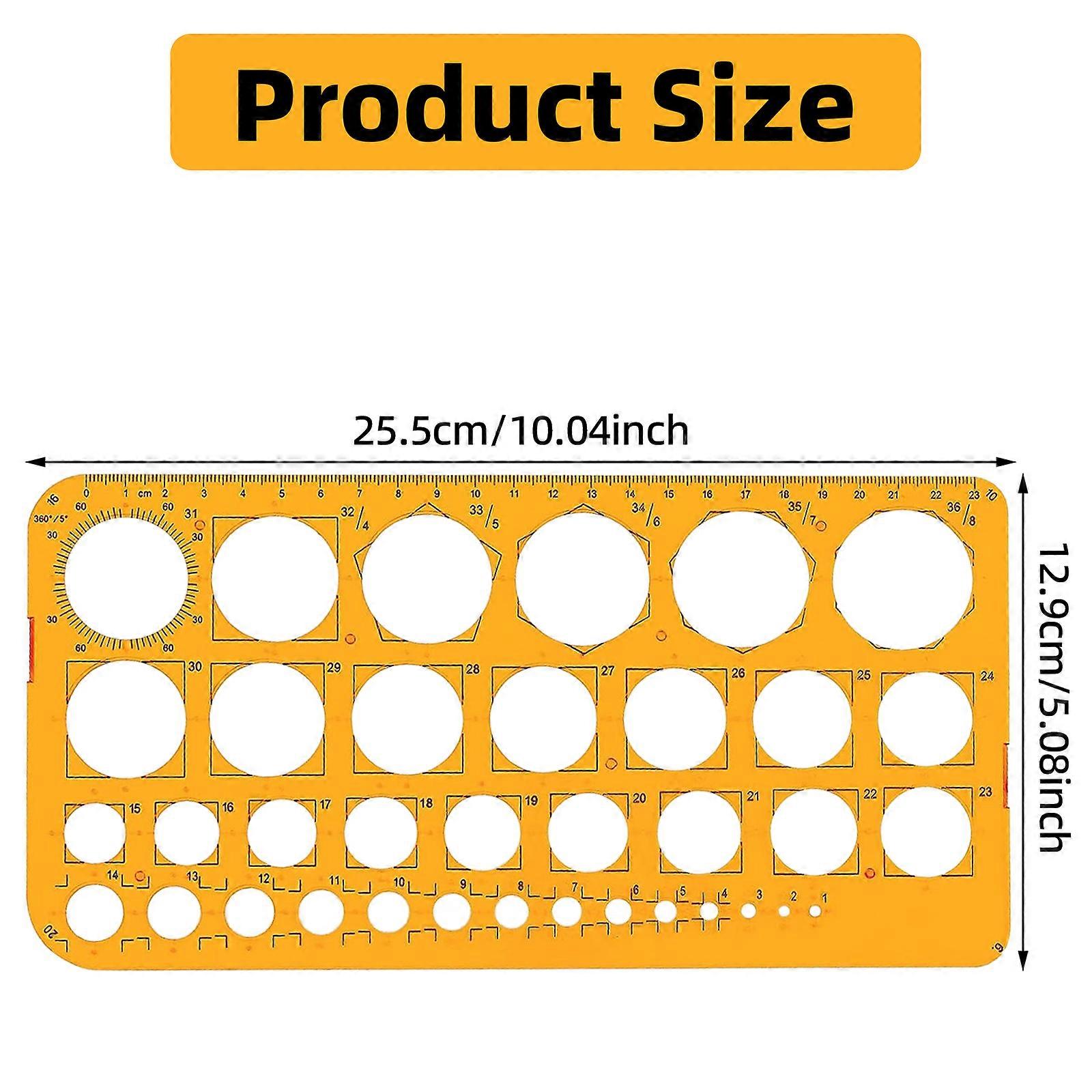Transparent orange multi-circle drafting template (includes 36 circle sizes)