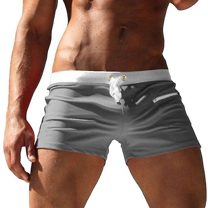 Men's Swimming Trunks Solid Color Drawstring Pocket Swimsuit Slim Fit Soft