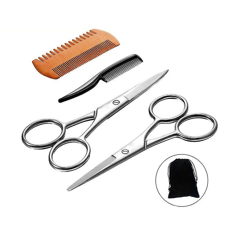 4 Pieces Beard Trimming Scissors Set, Grooming Scissors For Menwith Storage Bag