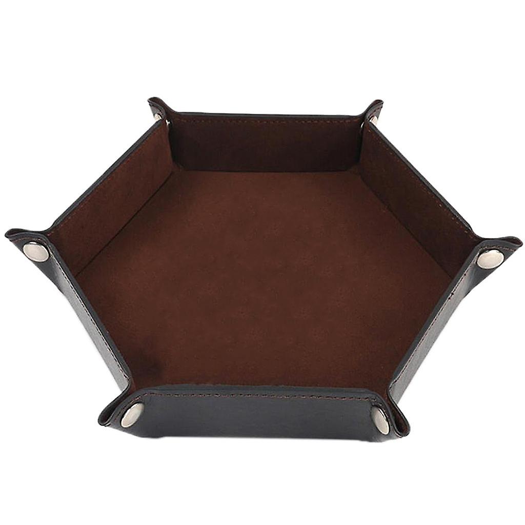 Dice Tray Foldable Leather Storage Box Desktop Storage Holder Brown