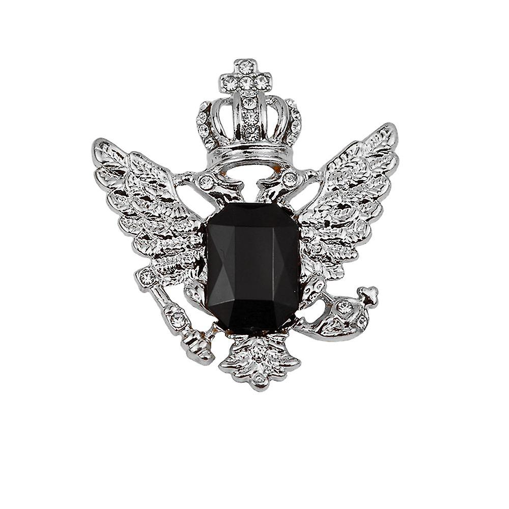 Vintage Crown Eagle Pattern Collar Brooch Pin for Men Silver+Black