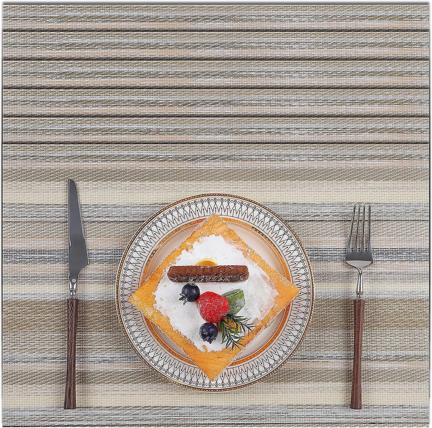 Ensemble de 6 sets de table faciles à nettoyer pour table à manger Tapis de table en vinyle tissé lavables résistants à la chaleur Beige Vert